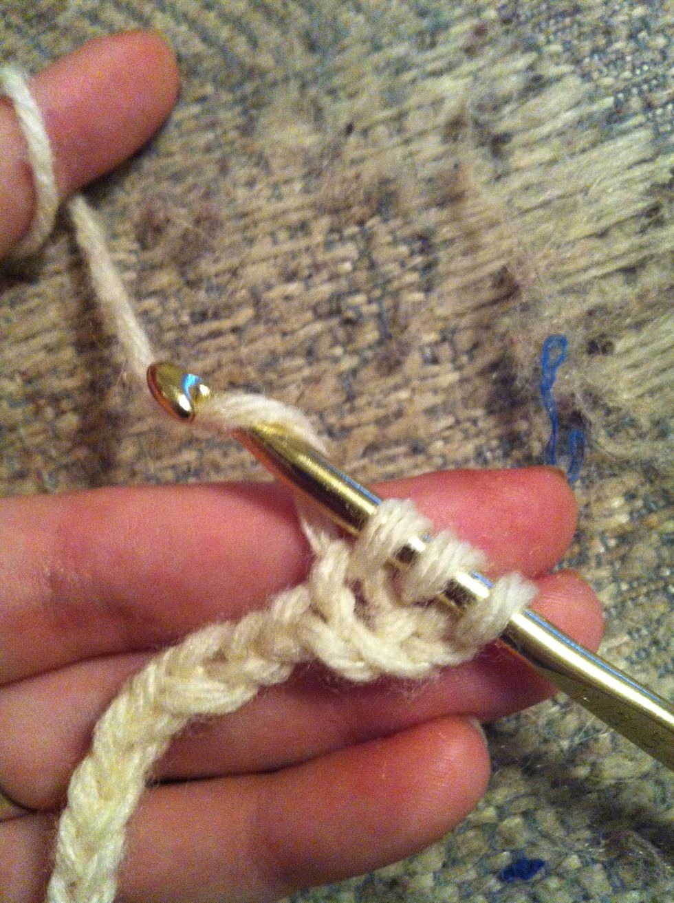 ... pull trough the first loop on your hook. you have 3 loops again (it's the same like the double crochet)... yarn around and...