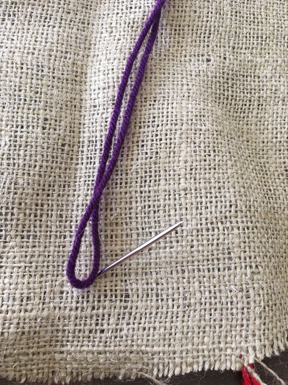 Pull up needle from back.