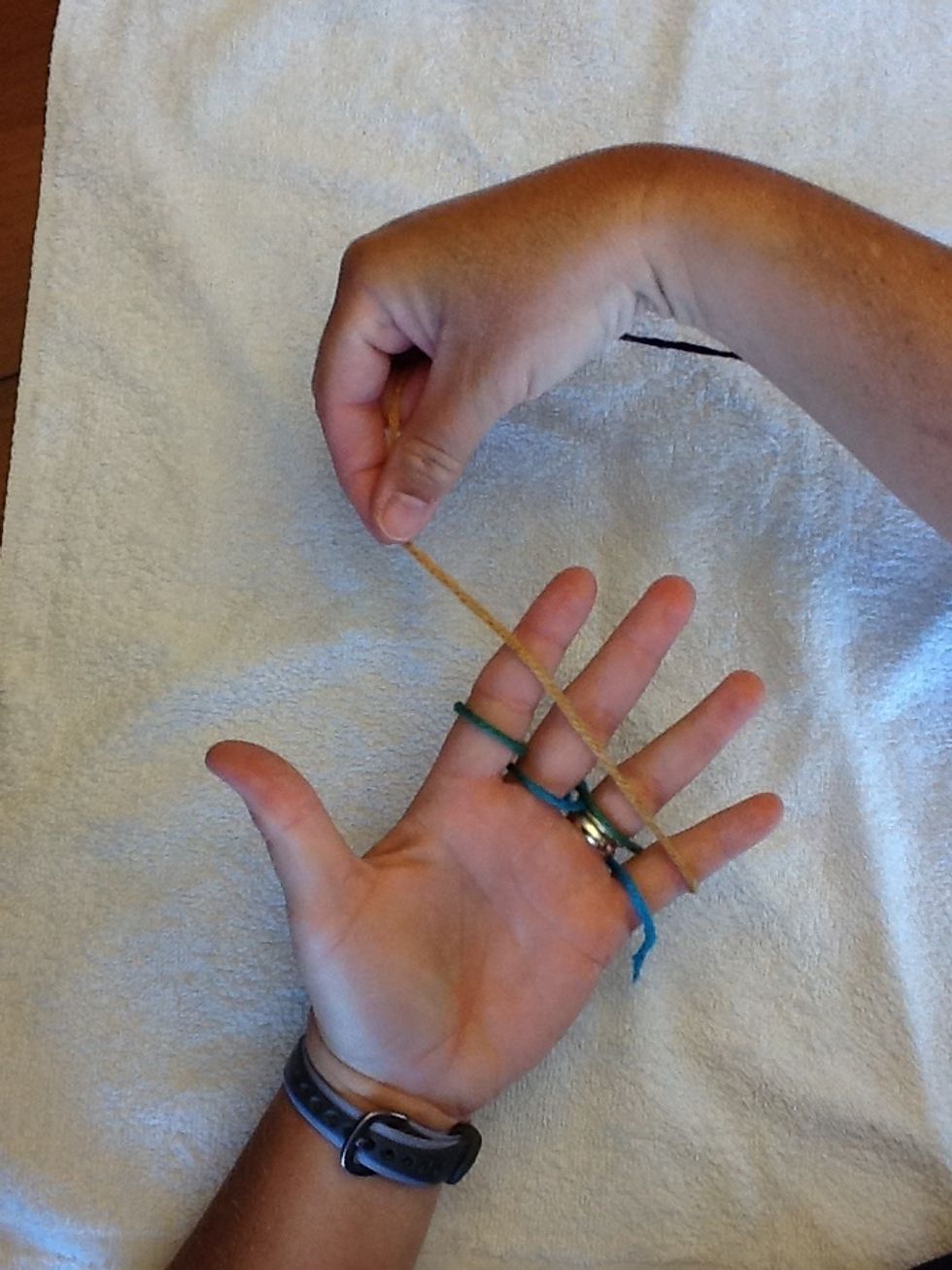 Pull yarn over all 4 fingers. Keep this strand above the others.