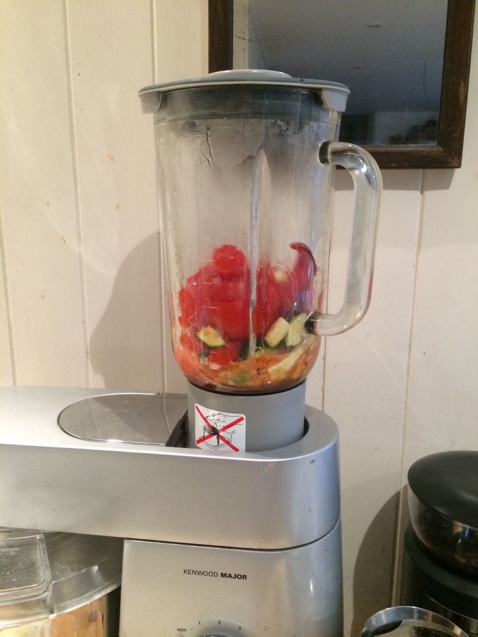 Pulse the blender until everything's mixed together then put on a high setting to blend fully. If you don't have a blender you can use a potato ricer.