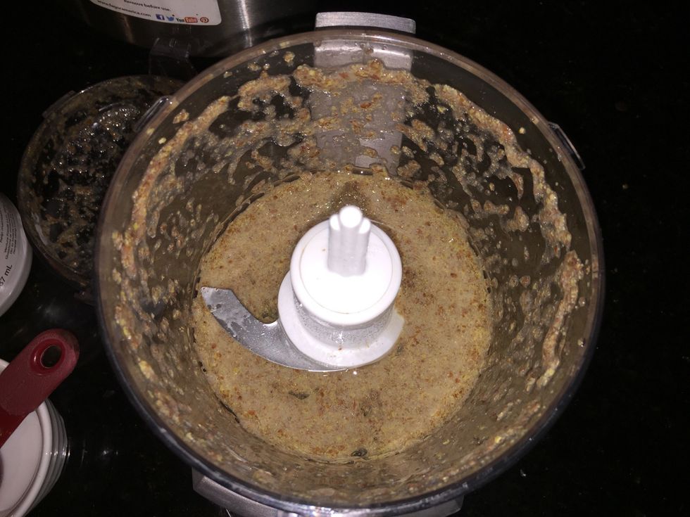 Pulse the flax eggs, salt and coconut oil.