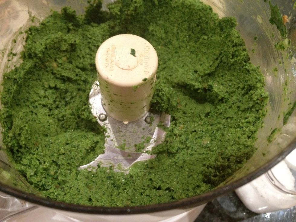 Pulse until smooth and creamy. You can adjust the consistency as you go. I am going to spread on bread, so I want it to be thick. If you plan to use on pasta, add liquid (olive oil and lemon juice).