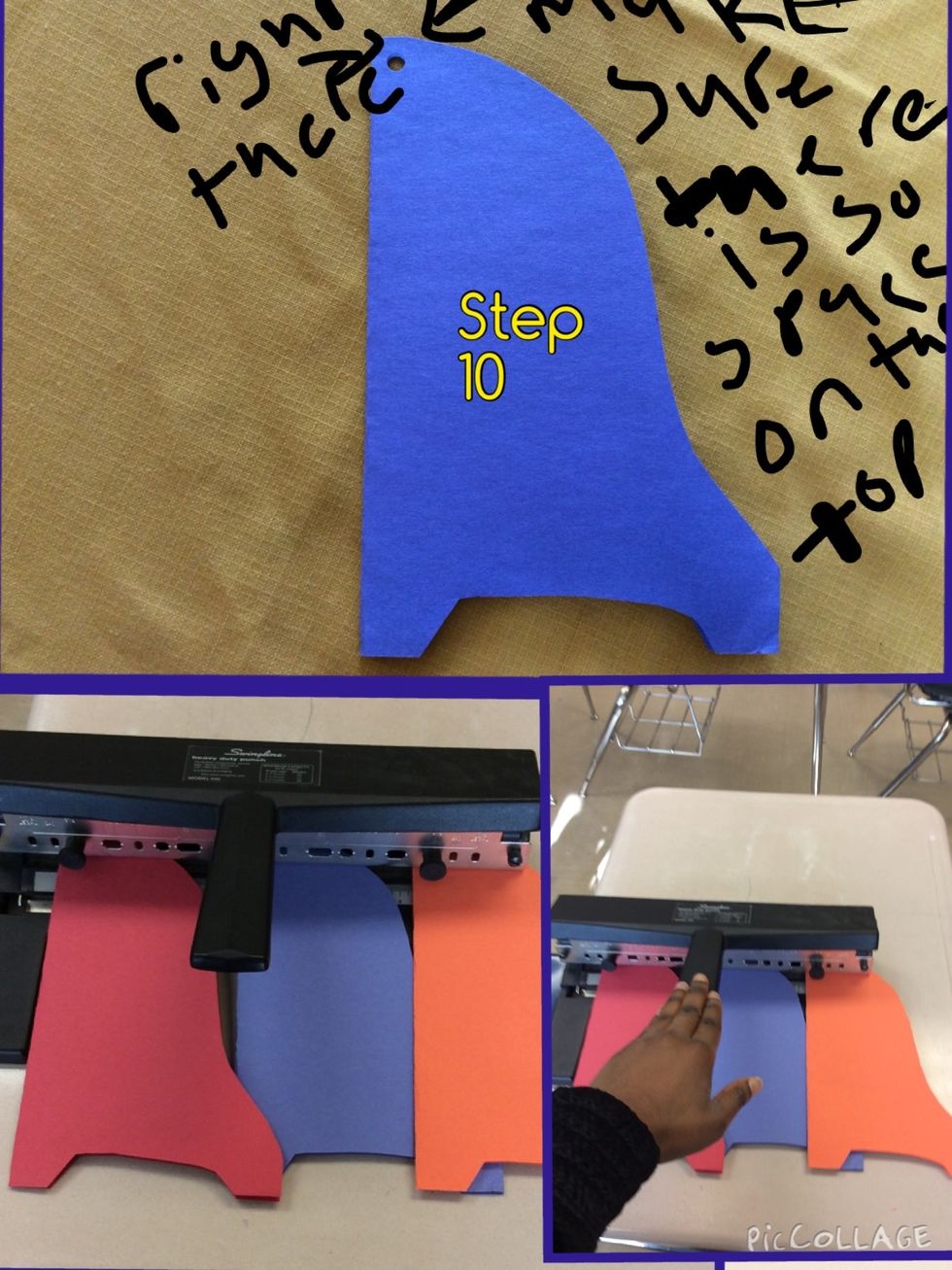 Punch a hole with your hole punch on the top of your ornament paper,Leaving some room further on top. Do this for all the 15 construction papers.