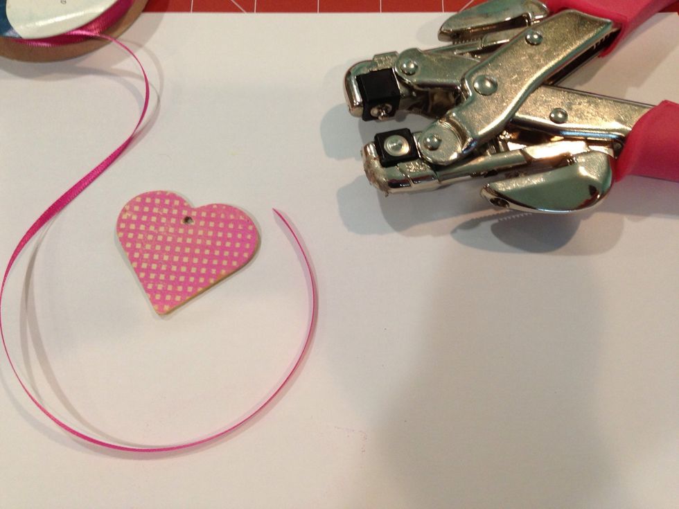 Punch hole to top of heart and add ribbon loop