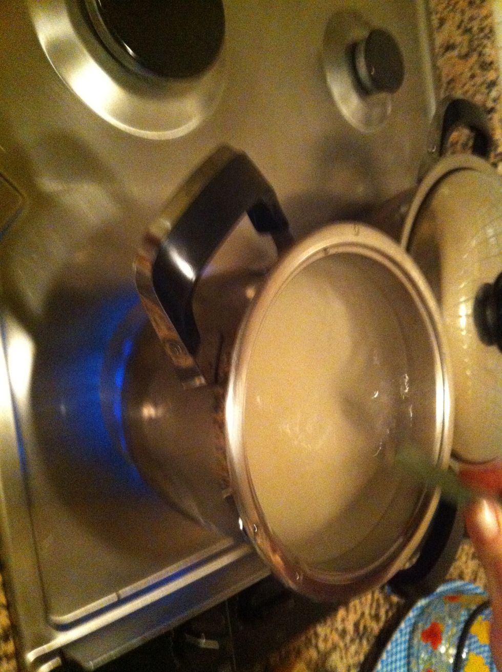 Pur 5 Cup Sugar and 5 Cup Water in a pan and boil it while mixing . Let it cool down , this will be our syrup.