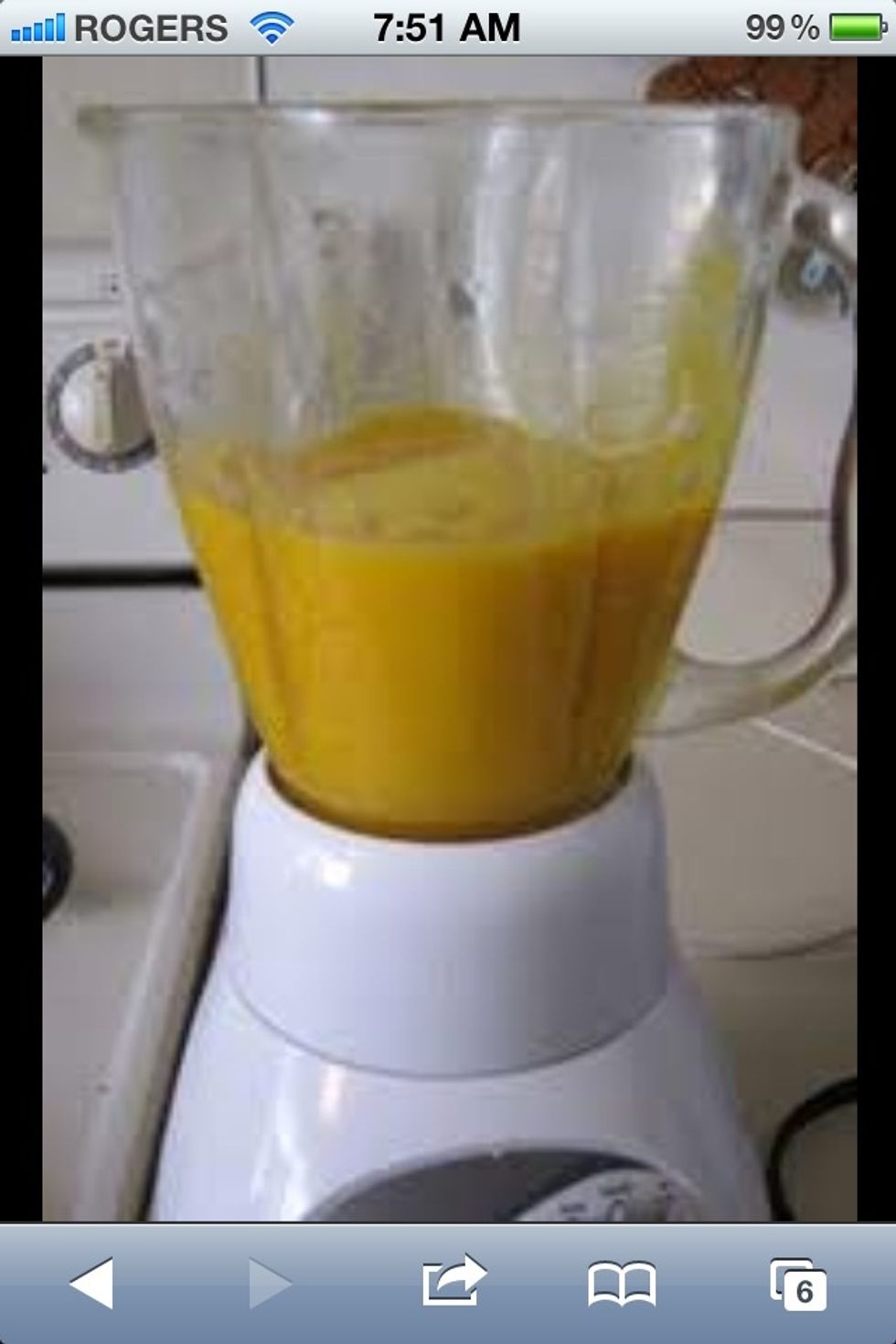 Pur\u00e9e frozen mango till smooth. ( Mix will be thick) Keep in fridge for 5 minutes.