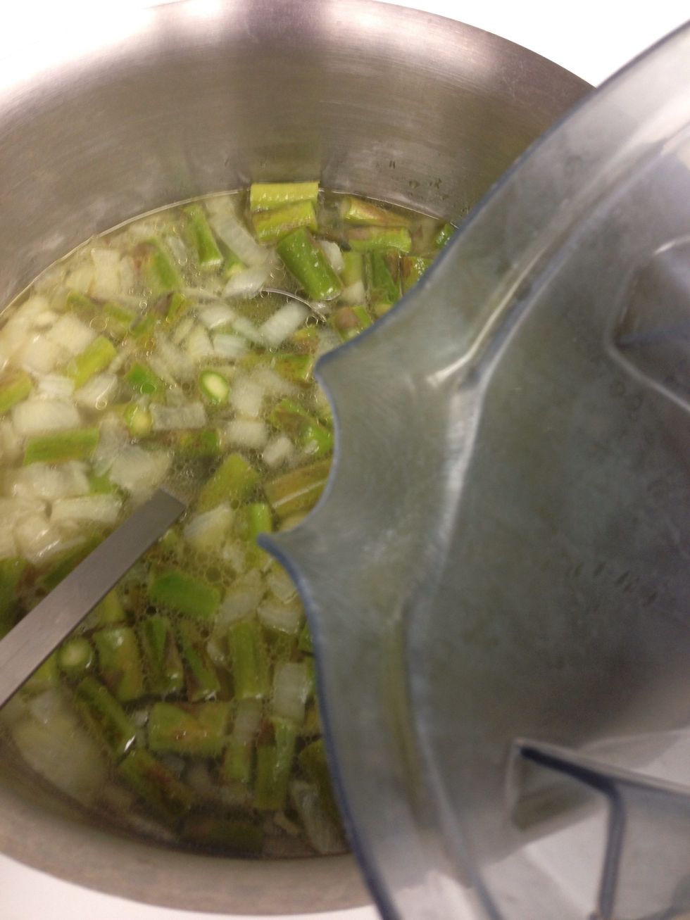 Pur\u00e9e the soup in a blender until smooth.