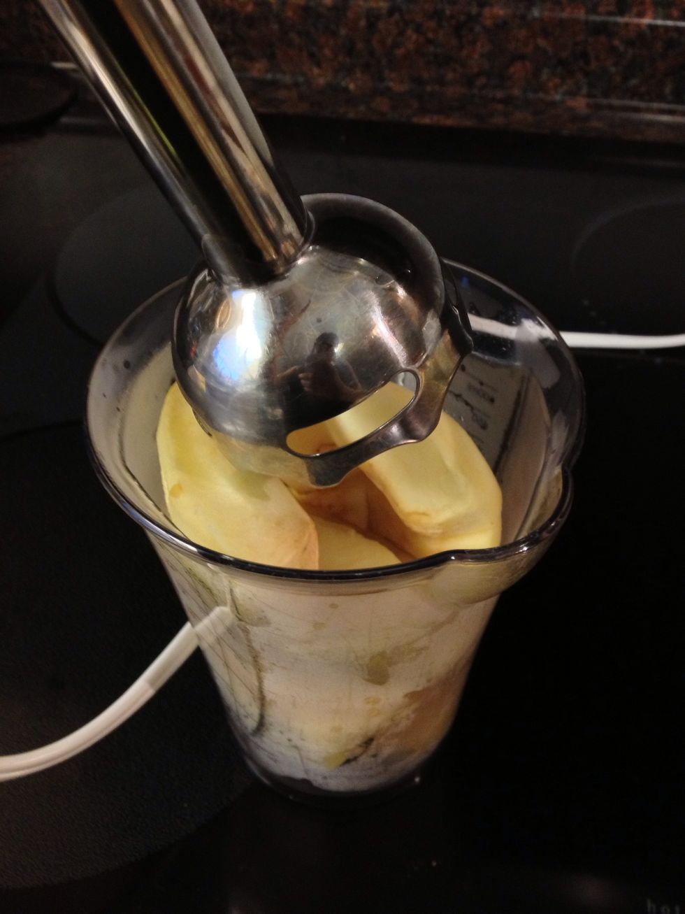 Pur\u00e9e your apples and bananas.