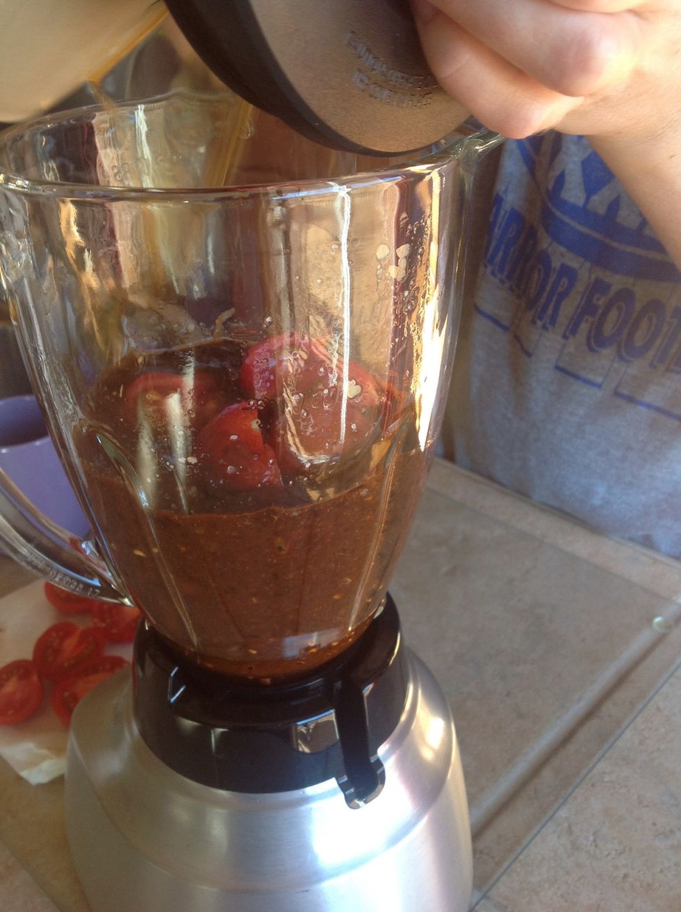 Puree peppers and tomatoes with a quarter cup beef stock.