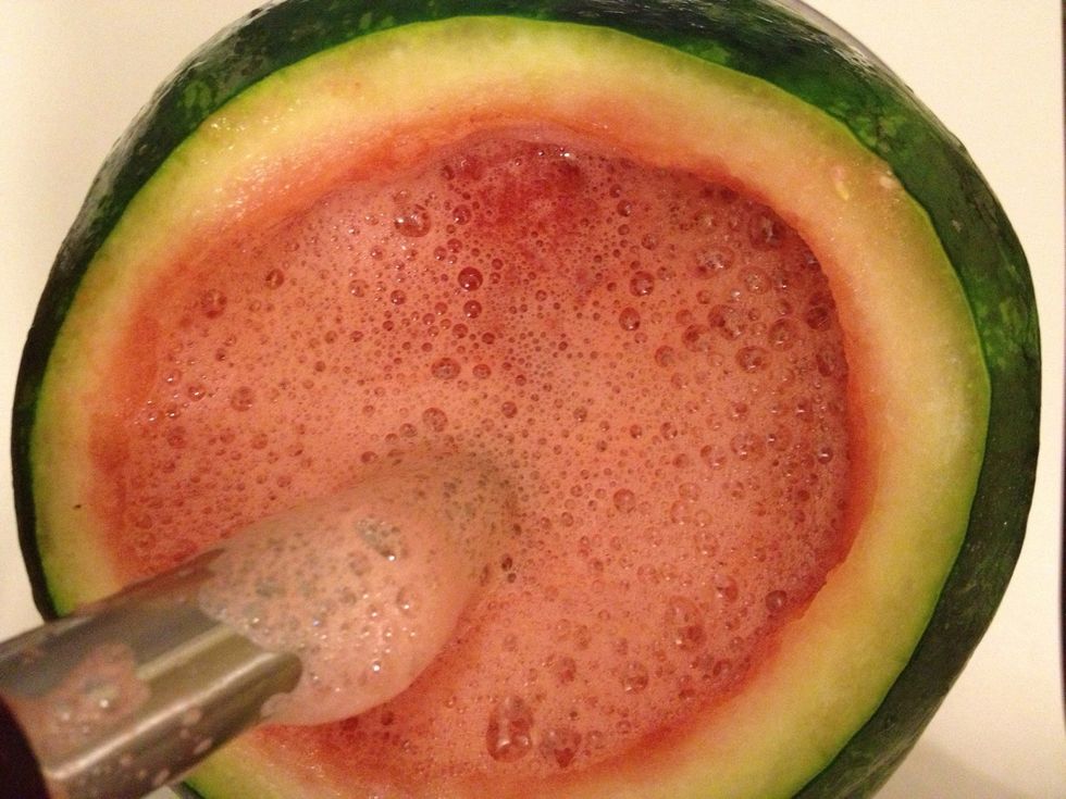 Push the blender up & down, side to side. Make sure to scrape the side of the watermelon as well.