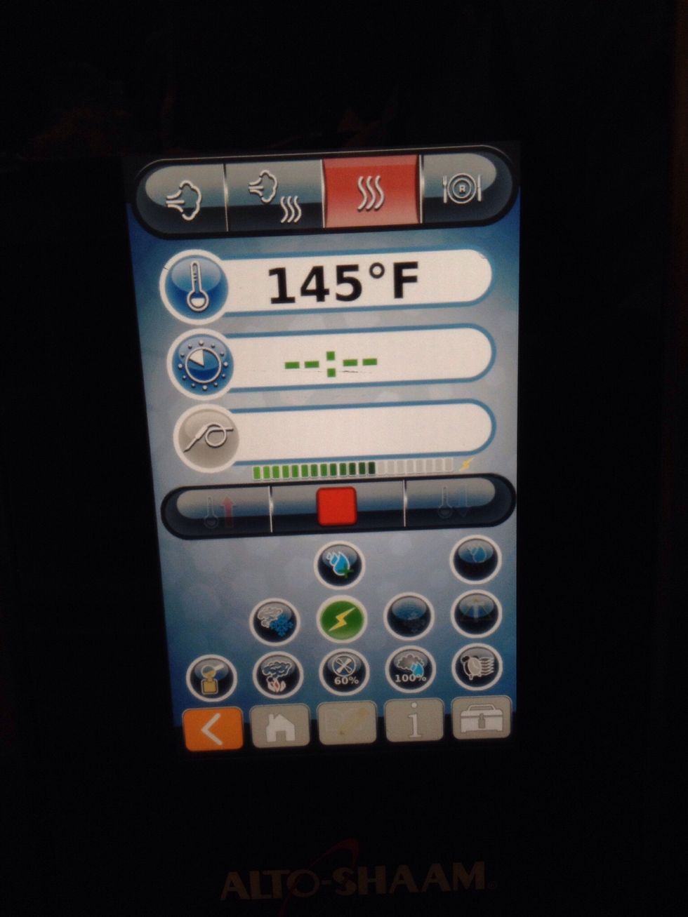 Push the dehydrate button and set the temp to 145F (63C), continuous run. Do this overnight to save time and free up the oven during the day.