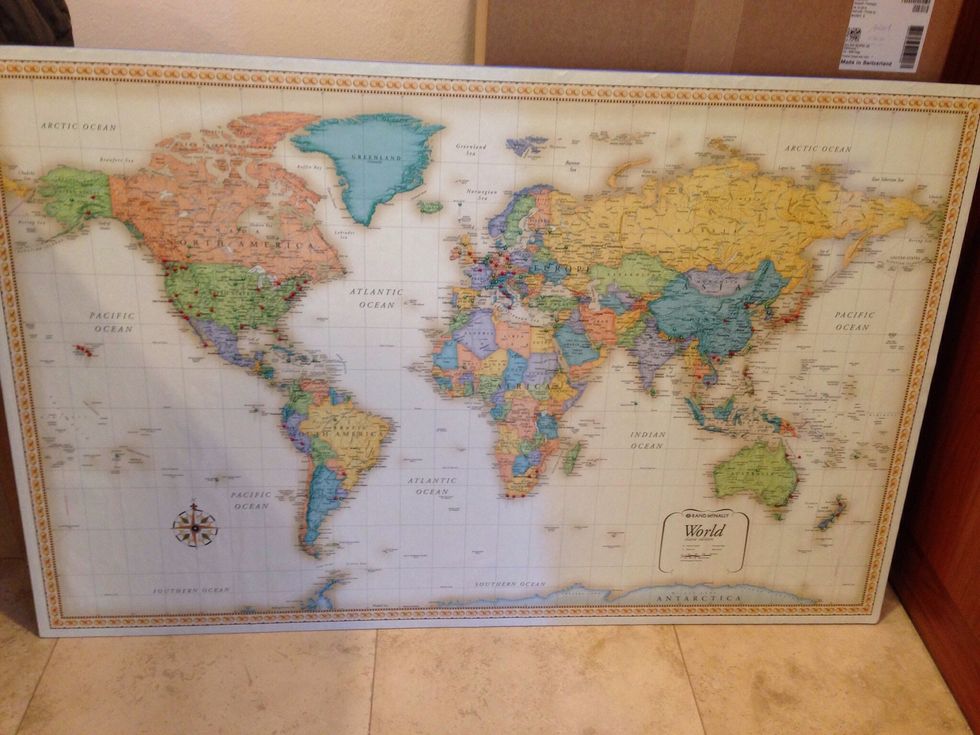 Push your pins into where you have been and want to go. For me, red means I've been, green means I want to go. I need to buy more greens though lol.