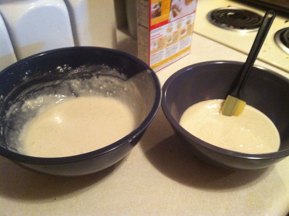 Put 1/3 of the batter in a smaller bowl.