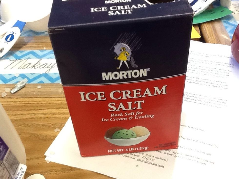 Put 1 cup of rock salt over the ice in the large bag.