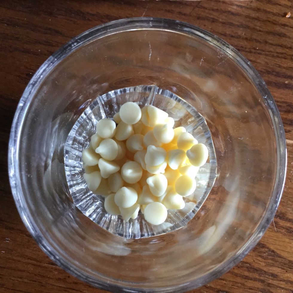 Put 1 cup of white chocolate in a microwave safe container.