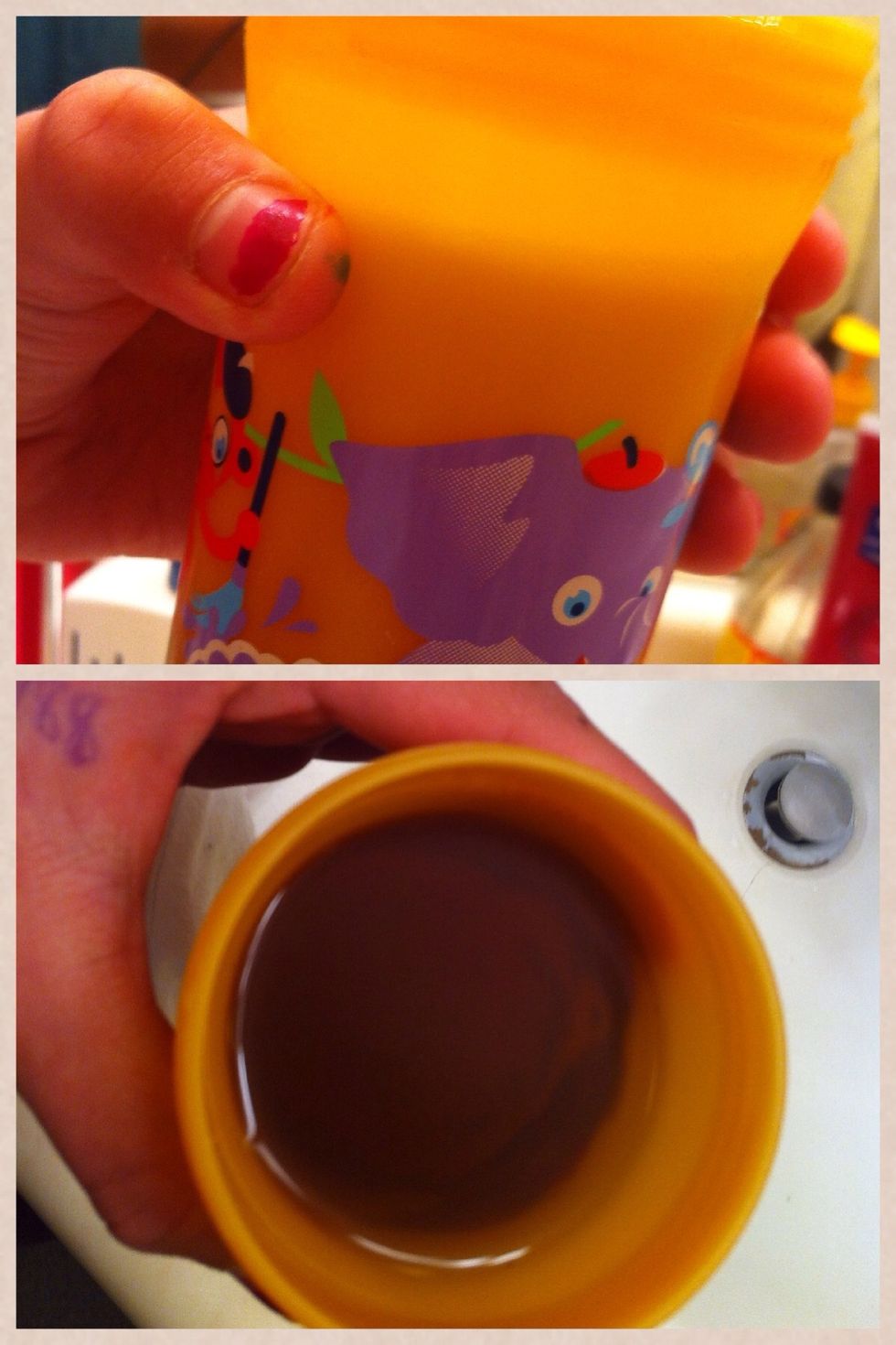 Put  1 part vinegar and 1 part water in your cup or spray bottle