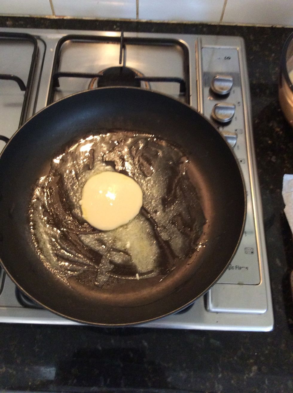 Put 1 tablespoon of the pancake mix onto the hot fry pan.