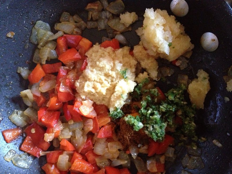 Put 1 tbs garlic , ginger , 1/2 tsp green chili , and a pinch of garam masala. This is based on my recipe you can add more or less its all according to your taste