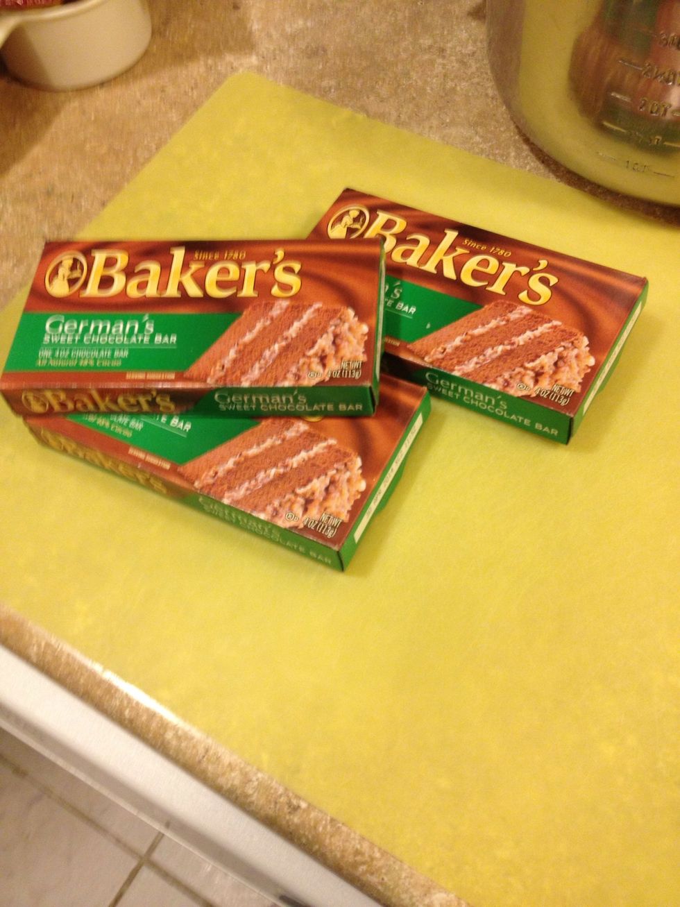 Put 12 ounces of German sweet chocolate