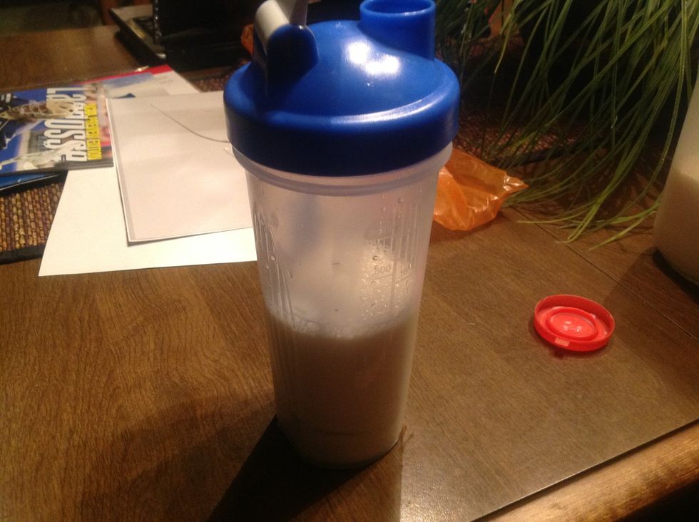 Put 12 oz of milk in the cup (or the amount that you would prefer to drink).