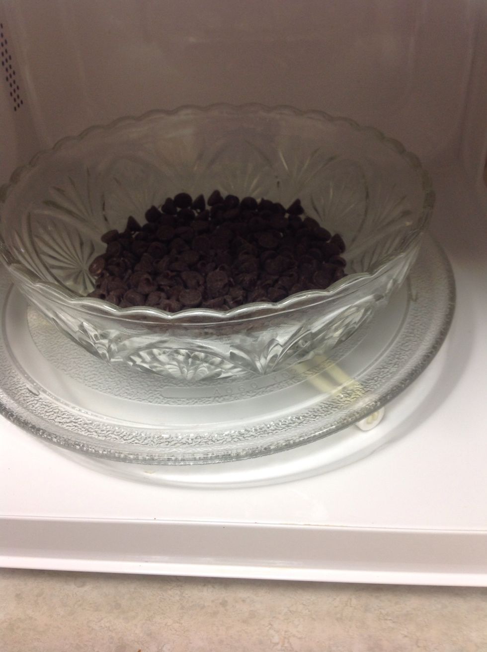 Put 2 1/2 cups of chocolate chips in the microwave for 60 seconds and check every 15 seconds.