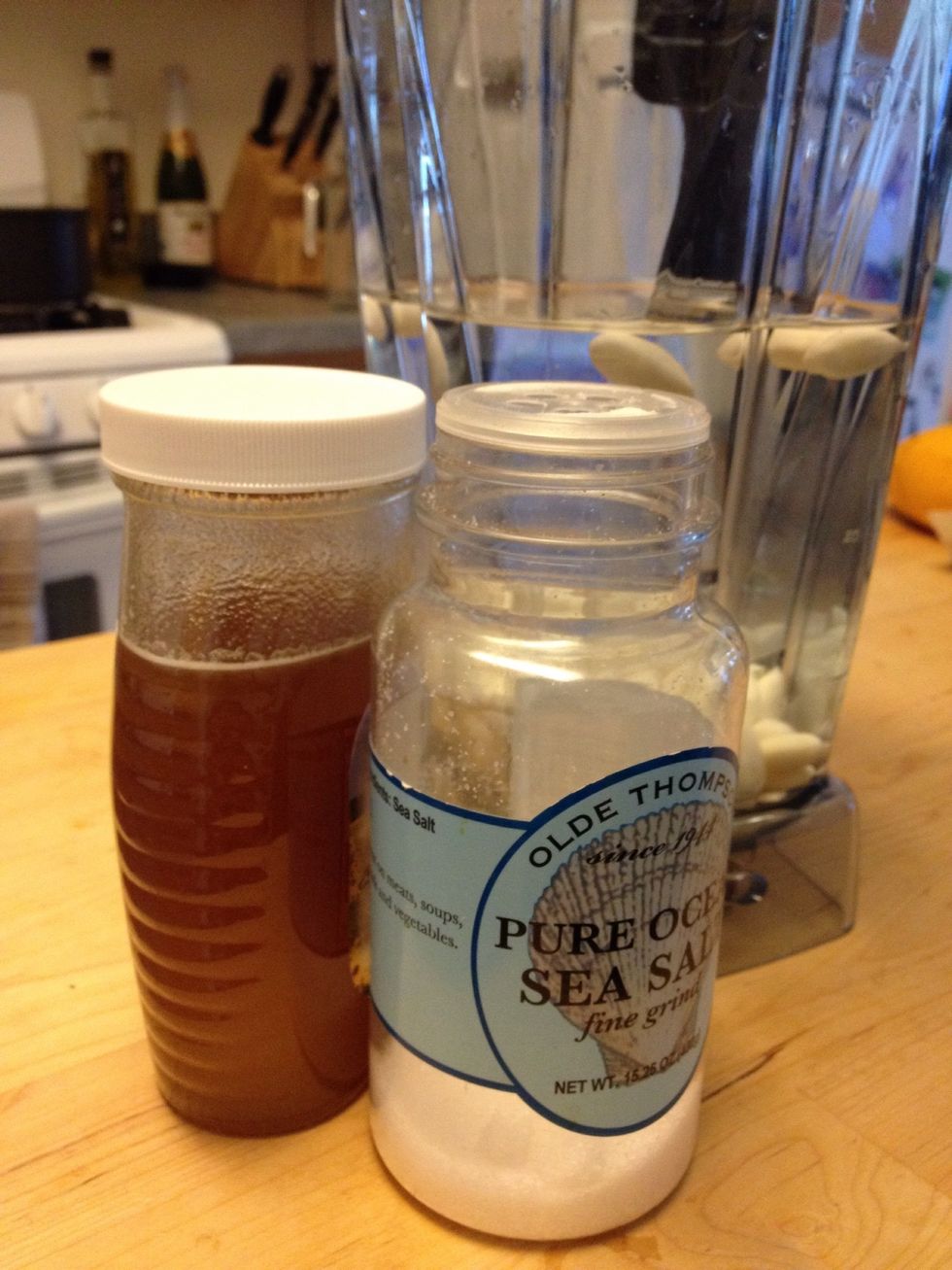 Put 2 pinches of salt and 1-2 tablespoons of honey or agave nectar into the blender (the basics). You can customize with dates, vanilla bean, cinnamon, chocolate powder, coconut milk, etc.