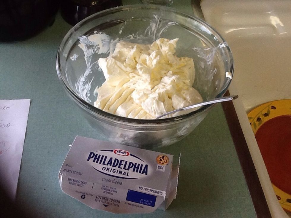 Put 2 pounds of cream cheese (softend) in a large mixing bowl beat together until smooth