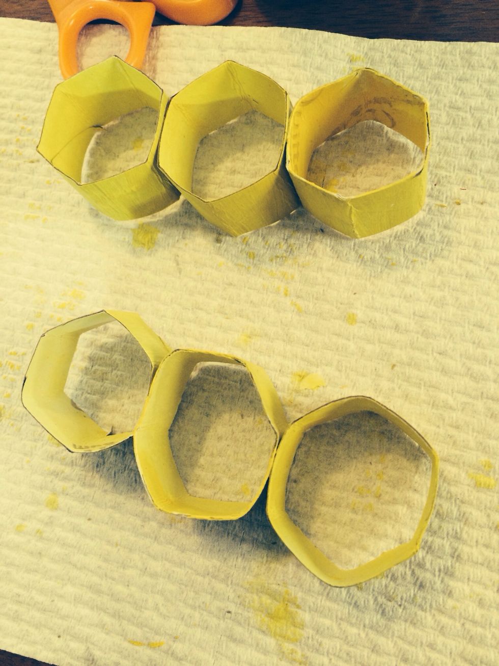 Put 2 sets of three side-by-side. Glue them together.