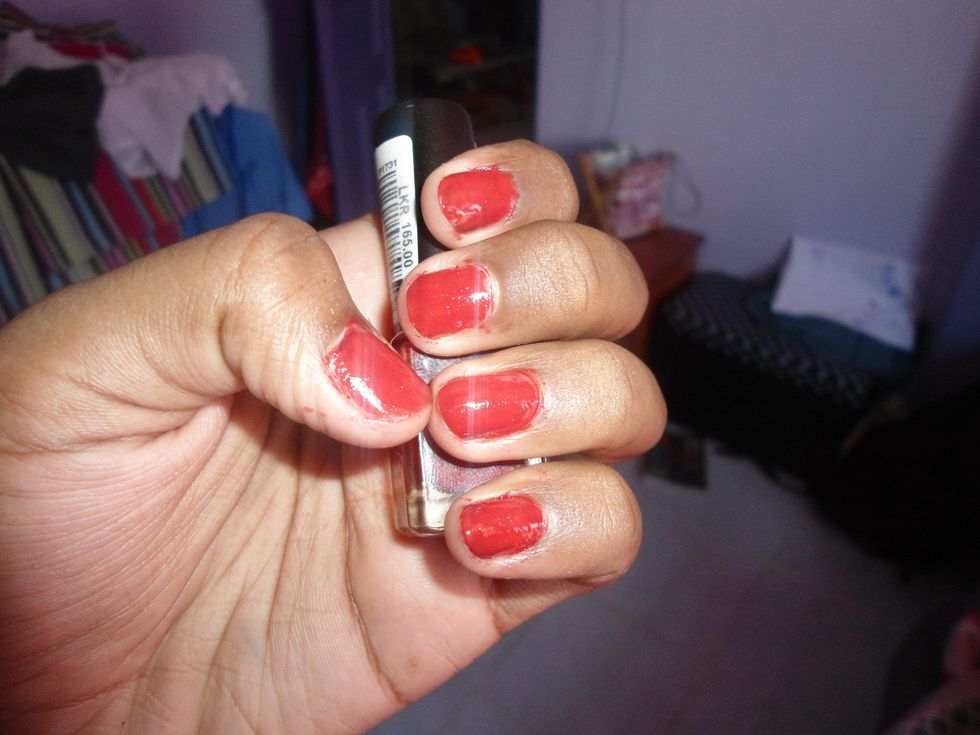 put 2 to 3 coats of red polish like this..