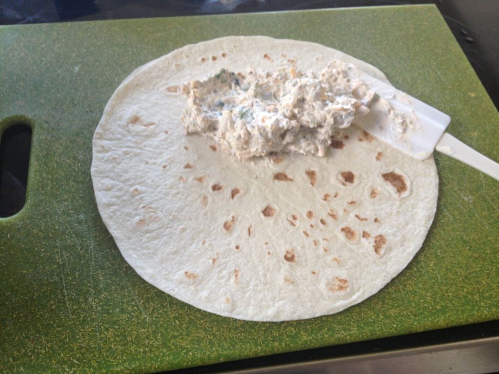 Put 3/4 cup of the mixture on a tortilla.