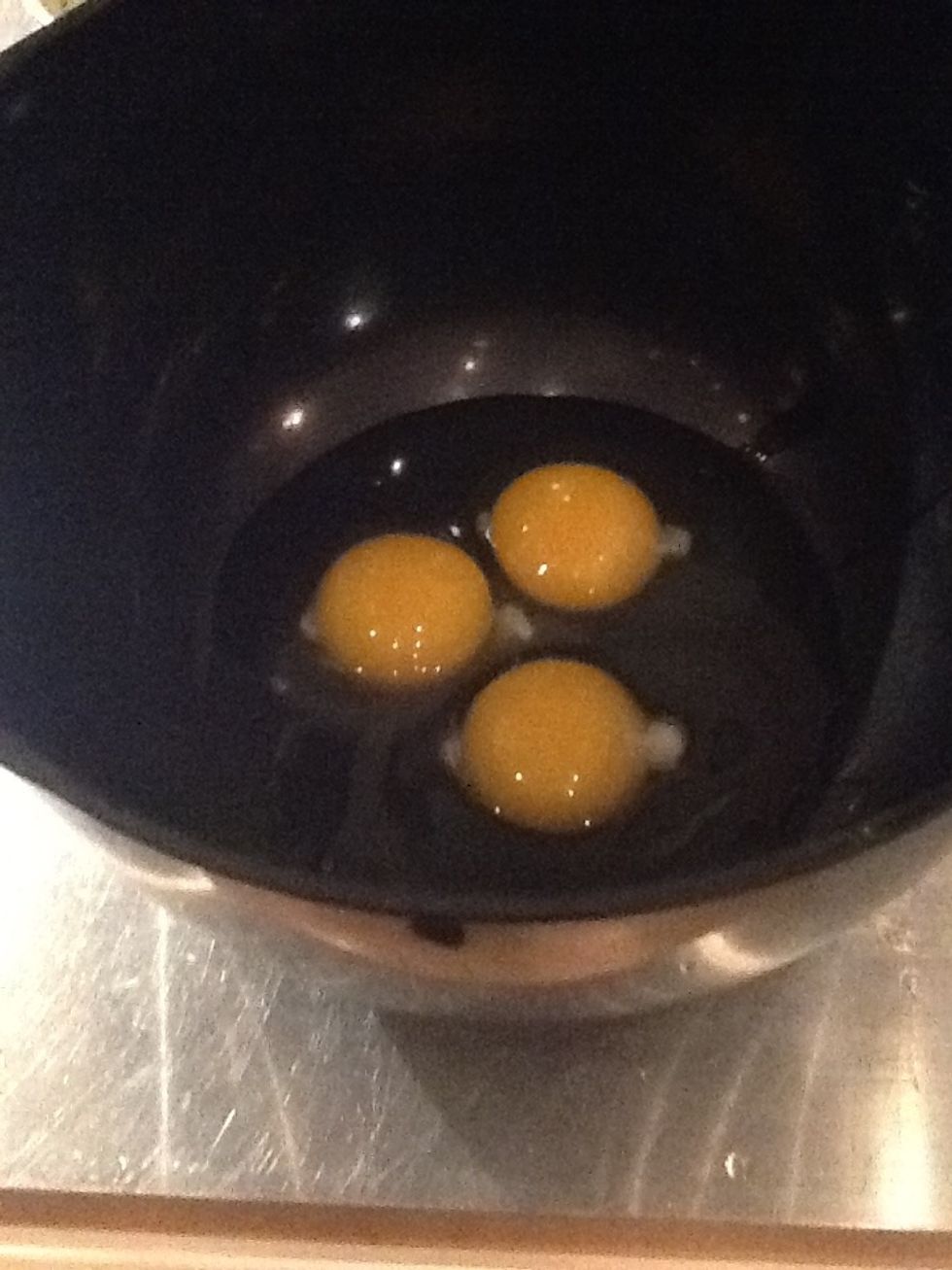 Put 3 eggs in a bowl\ud83c\udf73