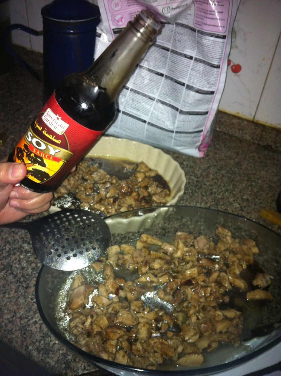 Put 4-5 spoon of Soy Sauce on the chicken.