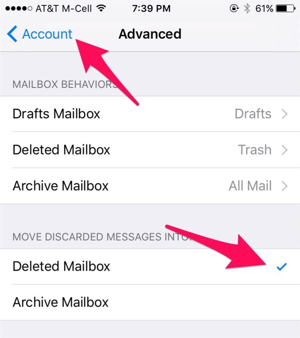 Put a check next to "Deleted Mailbox" and select "Account" to save changes.