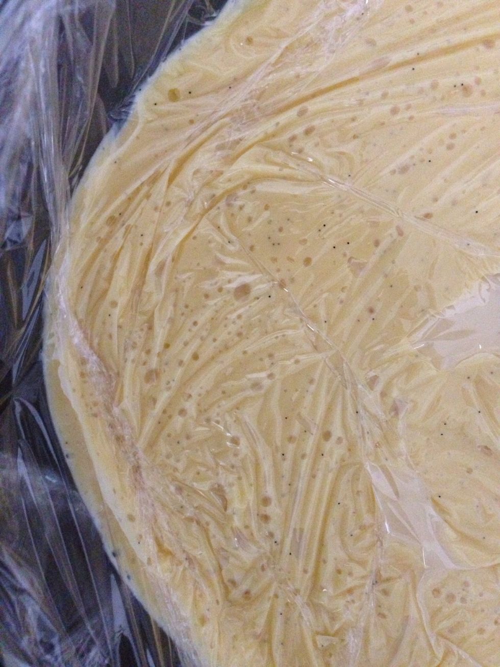 Put a cling film in contact with the cream. It will prevent a hard crust on the top. When the cream is cold. Just whisk to homogenize and use for the recipie you are preparing.