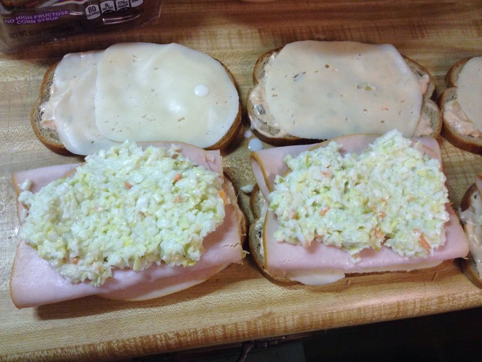 Put a couple of spoonfuls on top of the turkey and spread it out.