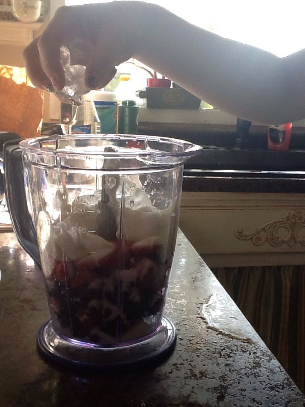Put a handful of ice in your blender.