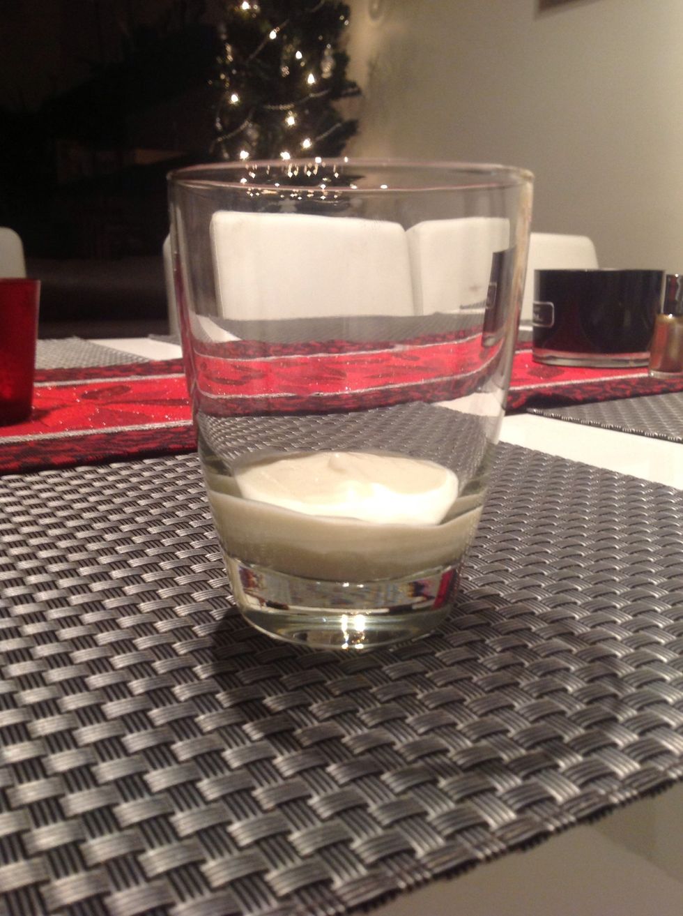 Put a layer of yogurt to a cup. I used vanilla but you can use plain or greek yogurt.