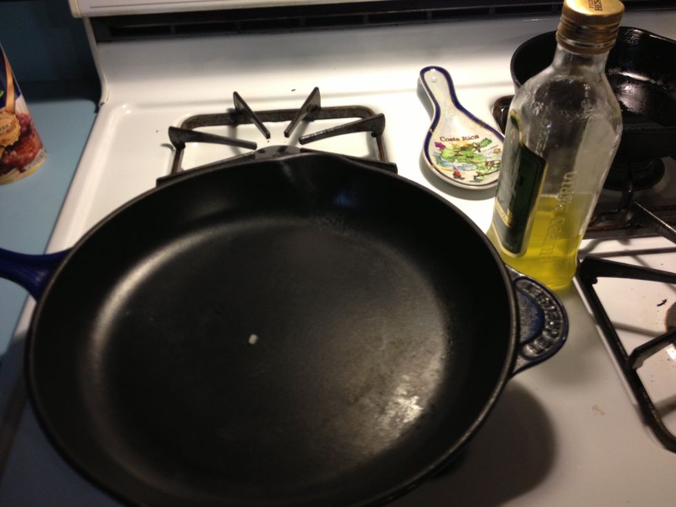 Put a little olive oil in a pan for browning the chicken breast. No need to cook it all the way through as it will be in the oven. You don't want to overcook the chicken when it's in the oven.