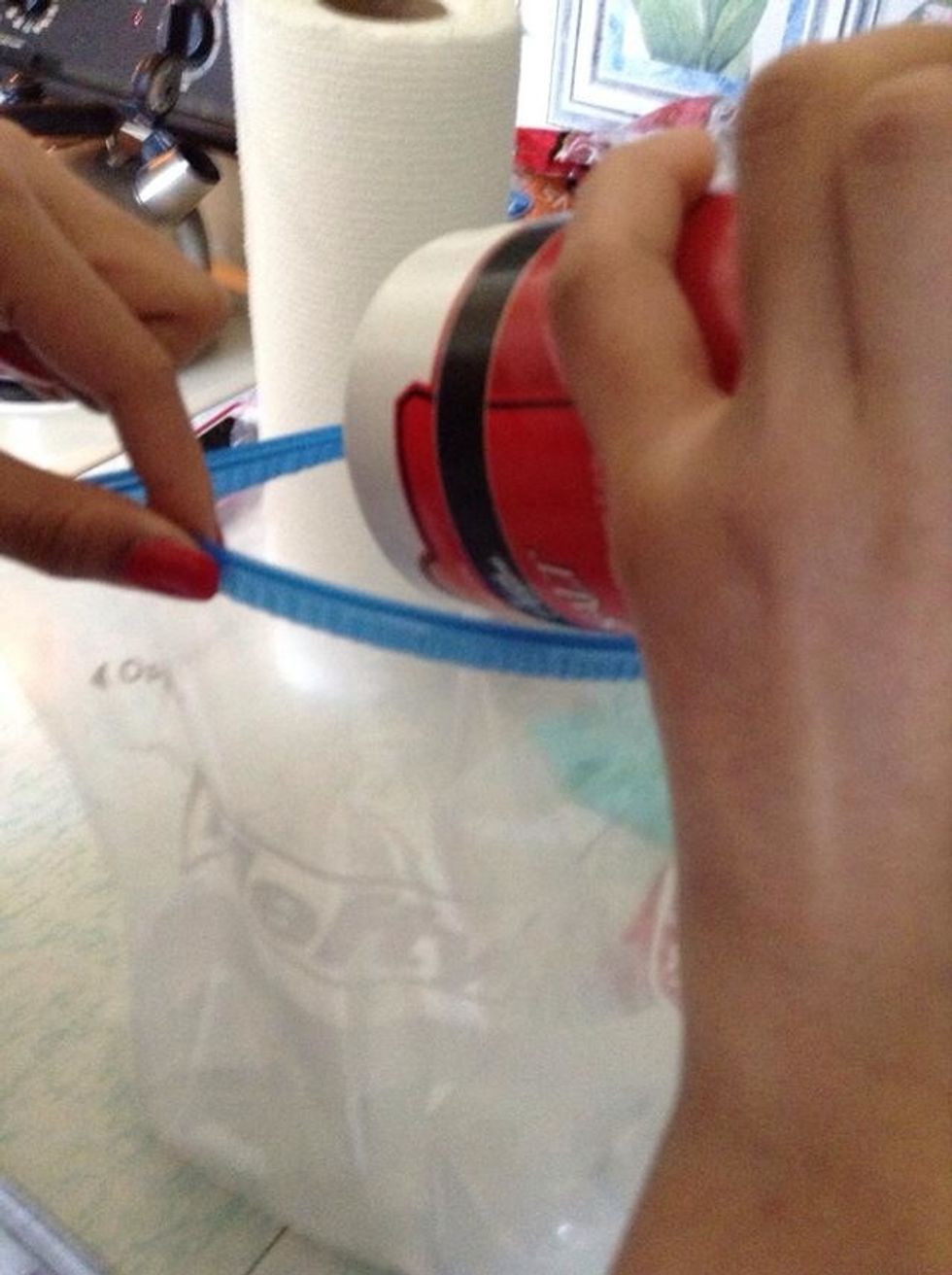 Put a lot of salt i to the big ice bag .