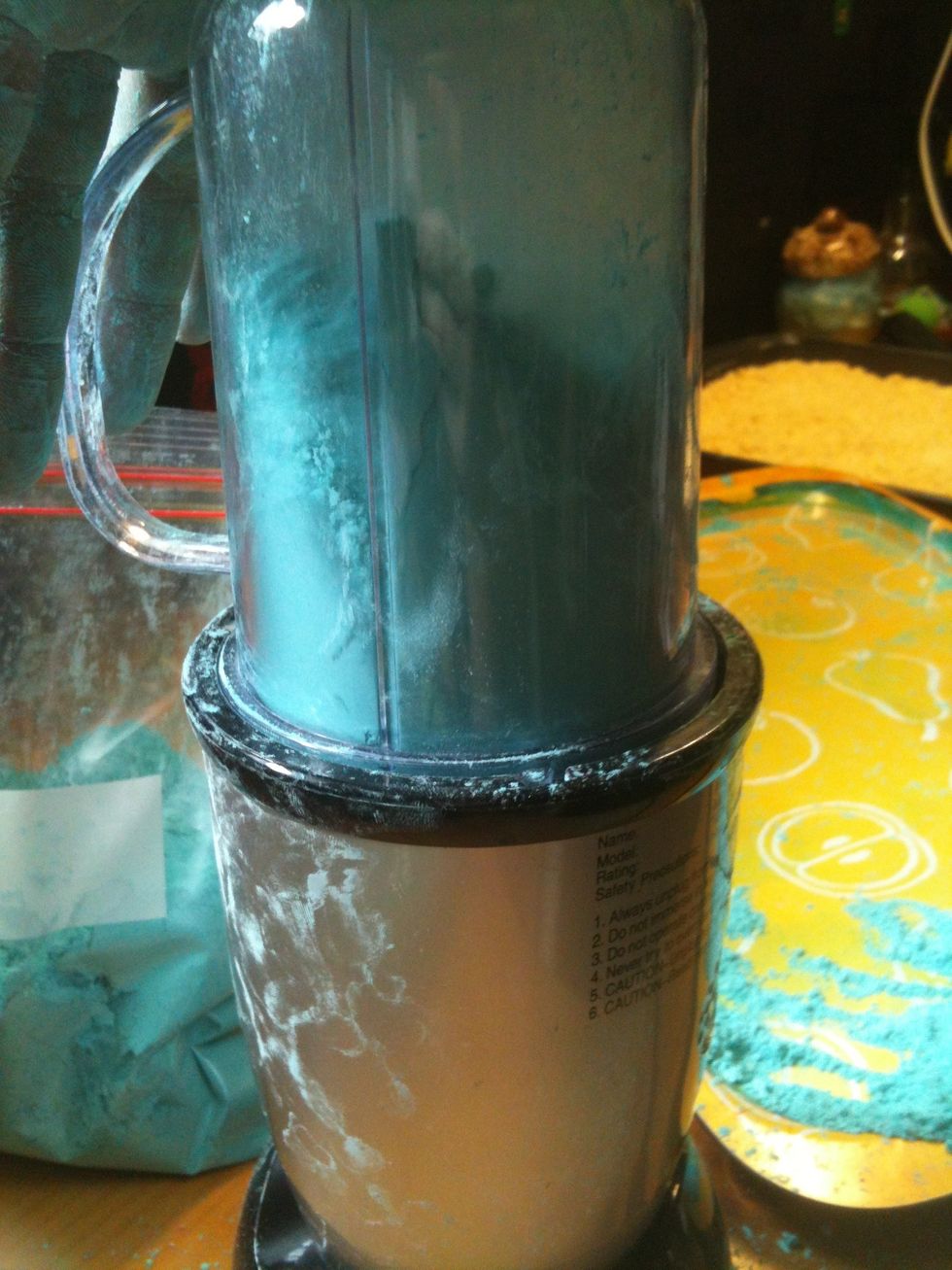 Put a small amount of powder in at a time to make blending quicker.