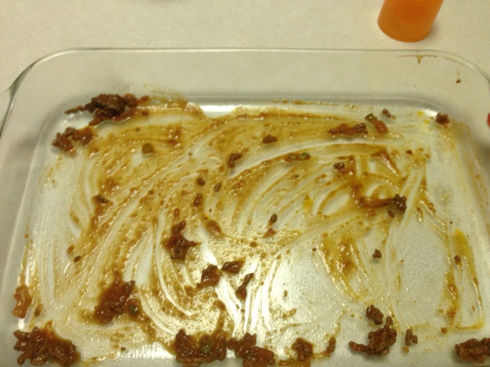 Put a smattering of the meat mixture in the bottom of the pan.