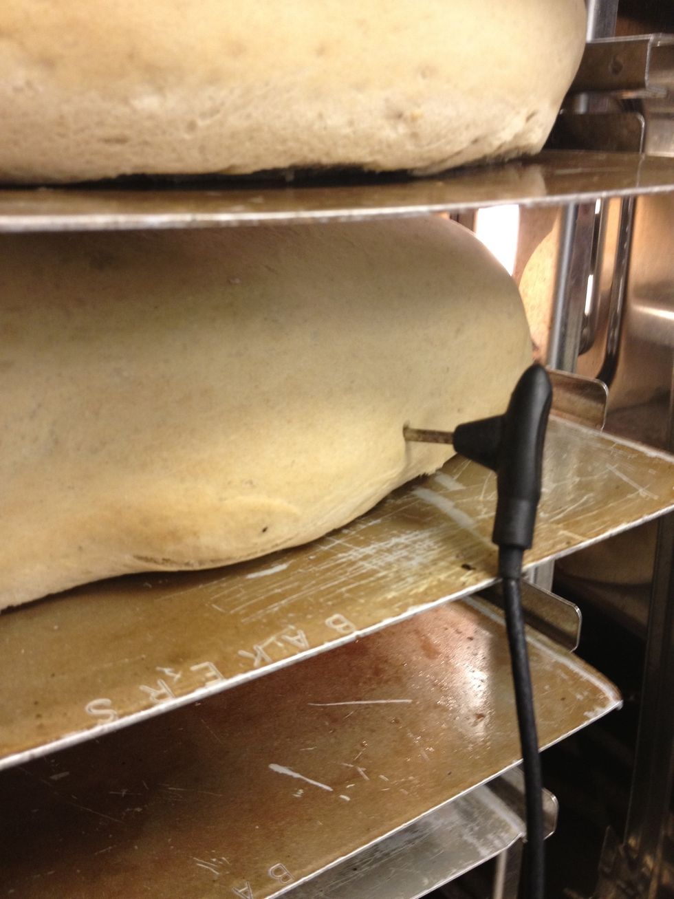 Put a thermometer in the center of the bread and bake to 94-96 degrees Celsius or 201-204 degrees Fahrenheit. This will assure you to have a bread that isn't dry and overbaked.