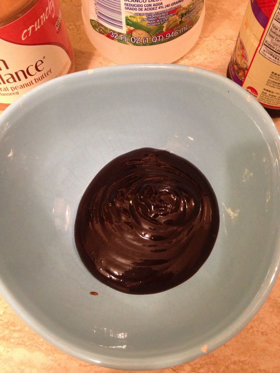 Put about 1/2 cup hoisin in a bowl (pictured here was too much. I made adjustments later).