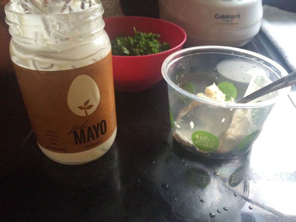 Put about 1/2 cup of mayo in a bowl. For a healthier option , you may use sour cream.