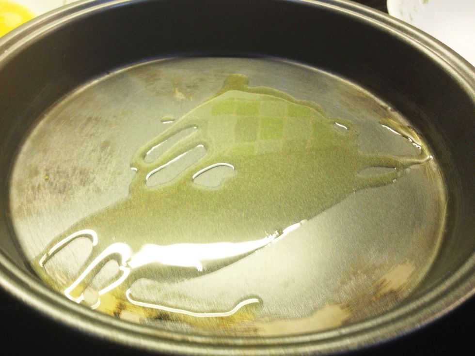 Put about 2-3 tbsps of olive oil on the pan you are going to cook your chicken in. Make sure it has (somewhat) high sides! Cause we'll be cooking them with the sauce too.