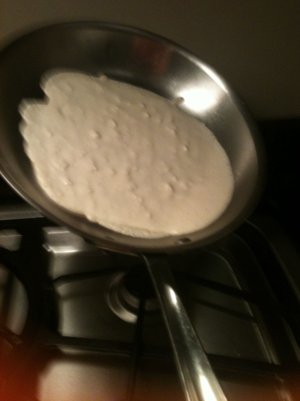 Put about half a cup of mix in the pan and twirl around to fill the pan