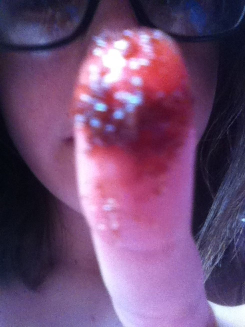 Put about this much on your finger