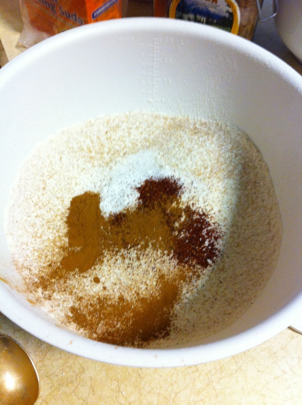 Put all dry ingredients together except for chocolate chips, nuts, cherries, and lemon zest