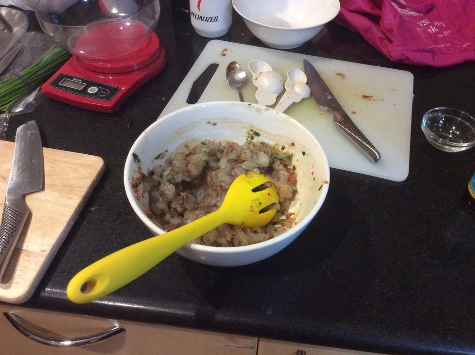 Put all ingredients in a bowl and mix though