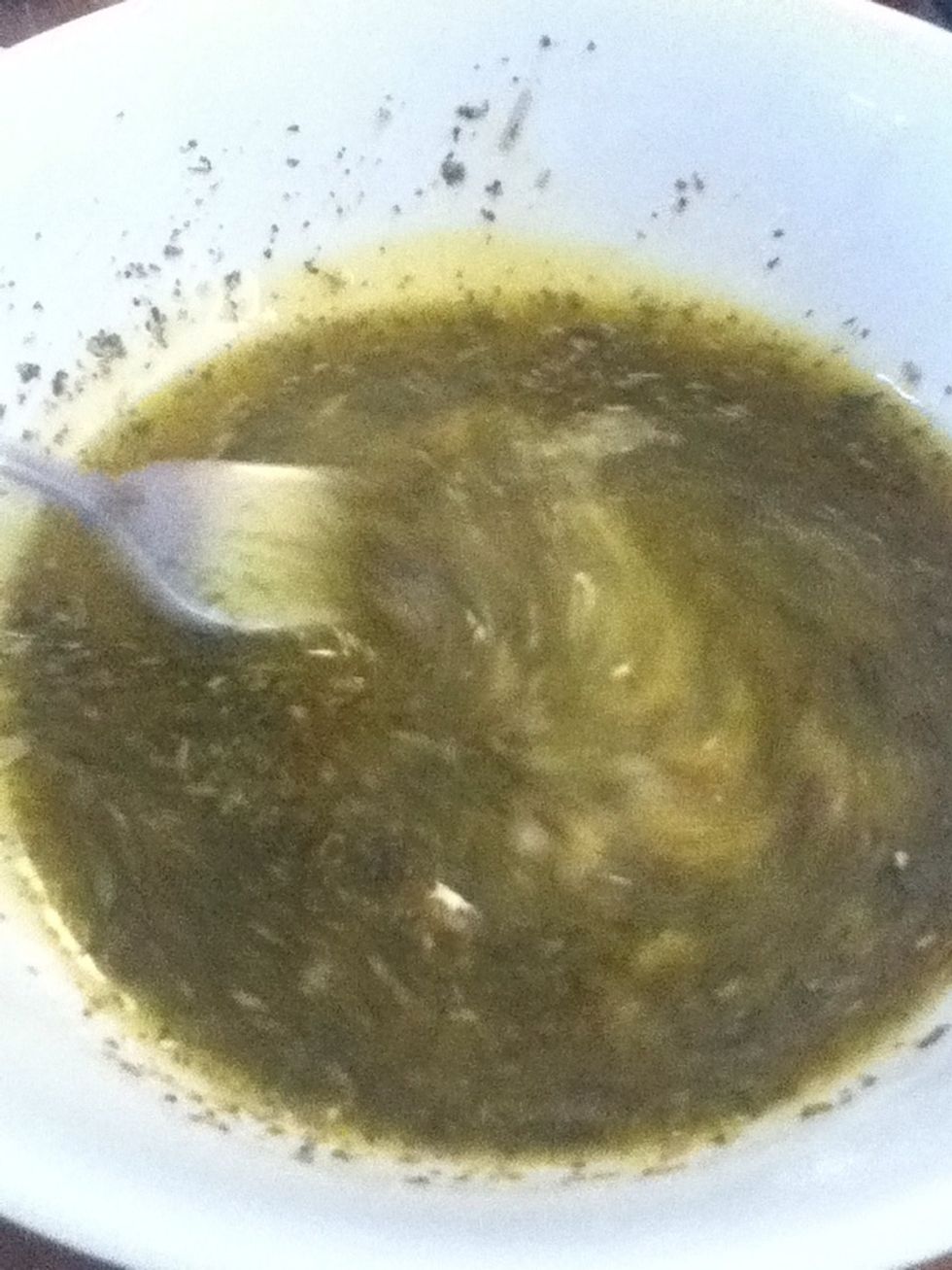 Put all ingredients in the melted butter. This will be all the seasonings, olive oil, and mustard (not the cheese).